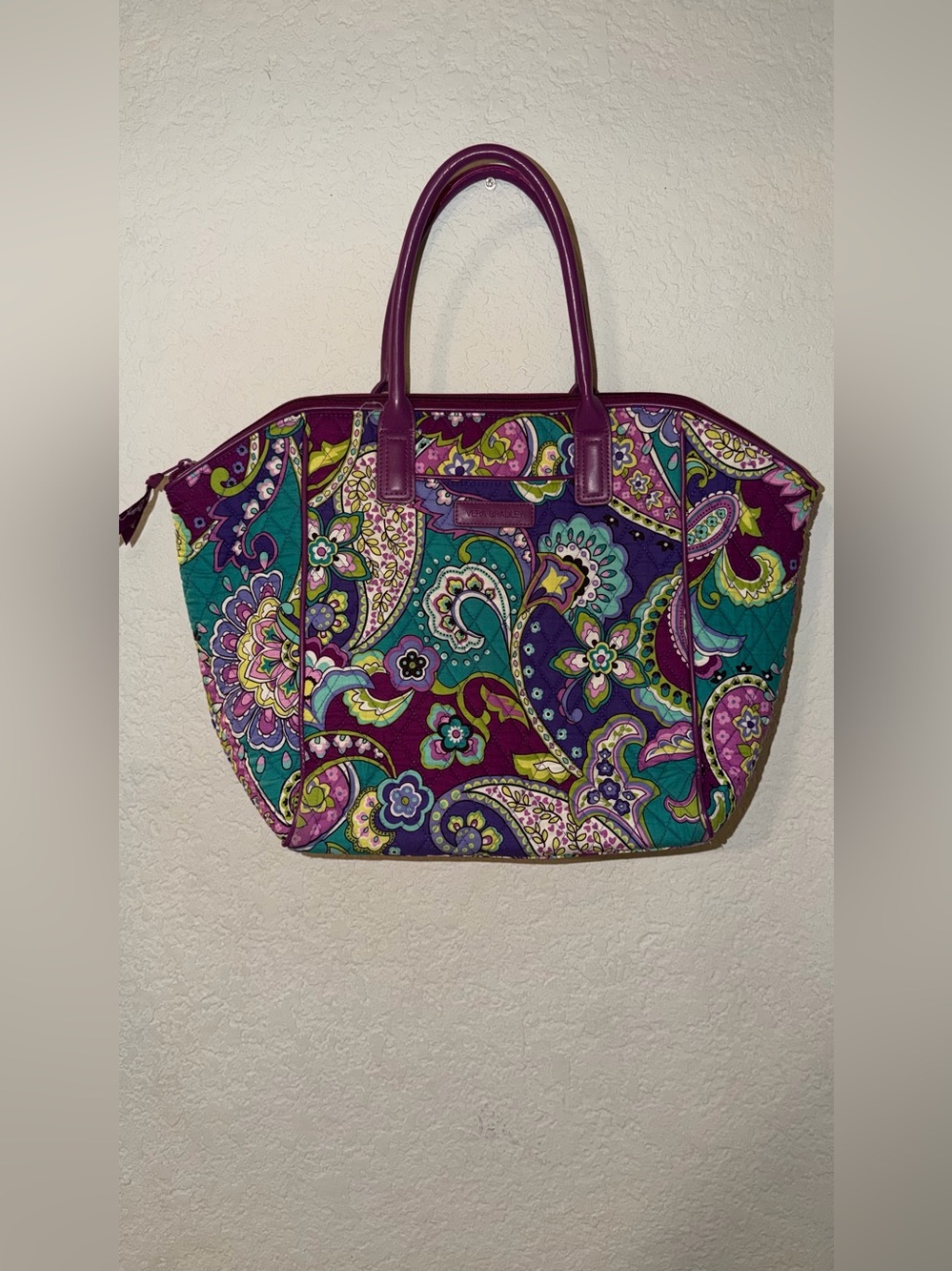 Vera Bradley Purple Paisley Quilted Tote with Teal & Lime Accents